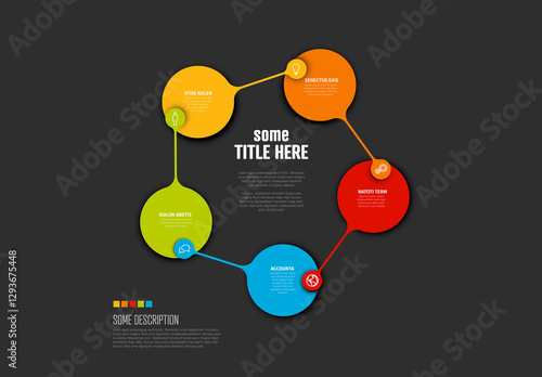 Obraz na płótnie Colorful Circular Infographic Diagram Shema Template with five elements on dark gray background w salonie