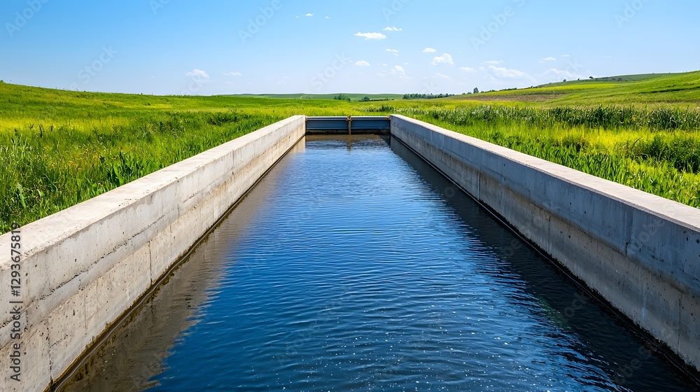 Waterway construction in lush green landscape concrete structure serene environment scenic viewpoint Waterway construction in lush green landscape concrete structure serene environment scenic viewpoint