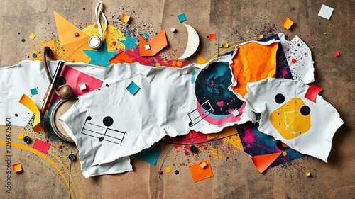 Abstract Music Composition - Ripped Paper Collage Design