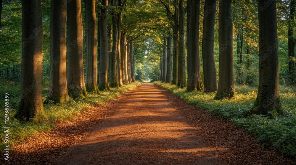 Fototapeta premium Sunlight Path Through Row of Trees