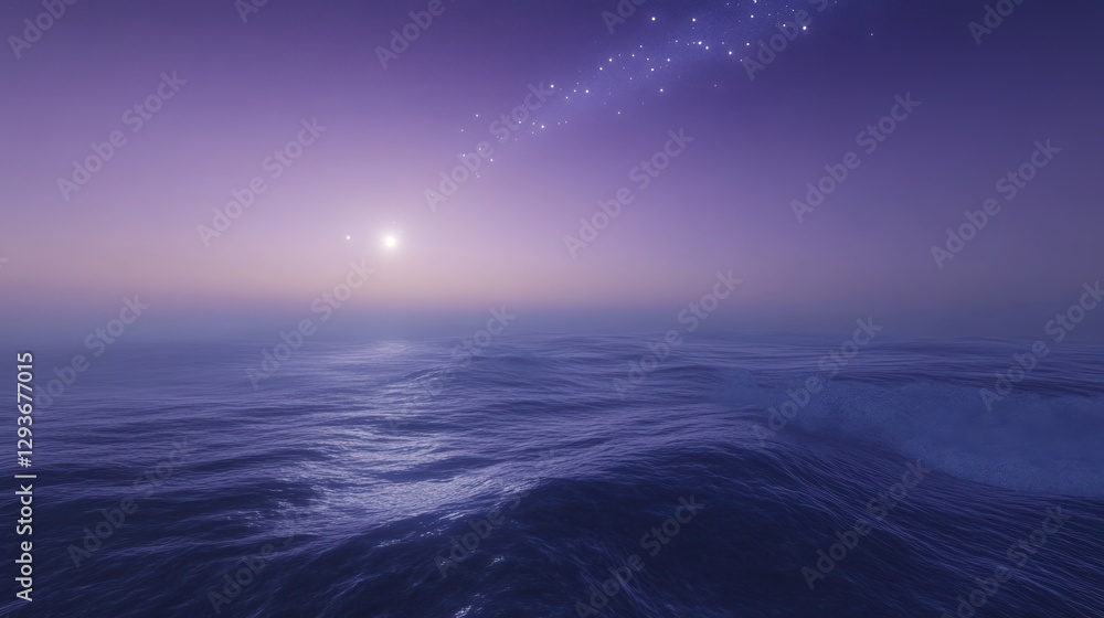 Obraz premium Purple Evening Sea, Celestial Glow