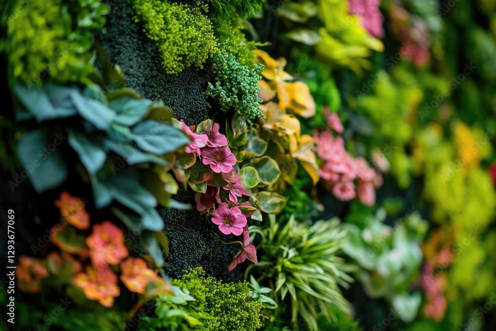Close-up shot of various plants growing on a wall, ideal for use in interior design or gardening articles Close-up shot of various plants growing on a wall, ideal for use in interior design or gardening articles