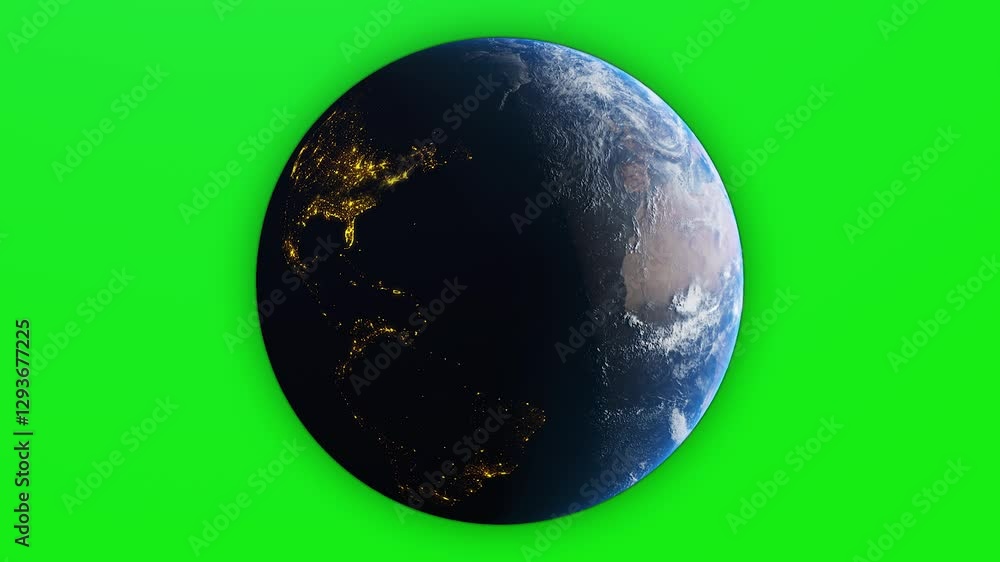 Earth Rotation green screen loop video, 3D earth rotation green screen ...