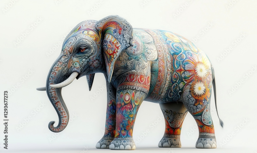 Fototapeta premium Colorful decorative elephant sculpture with intricate patterns and designs