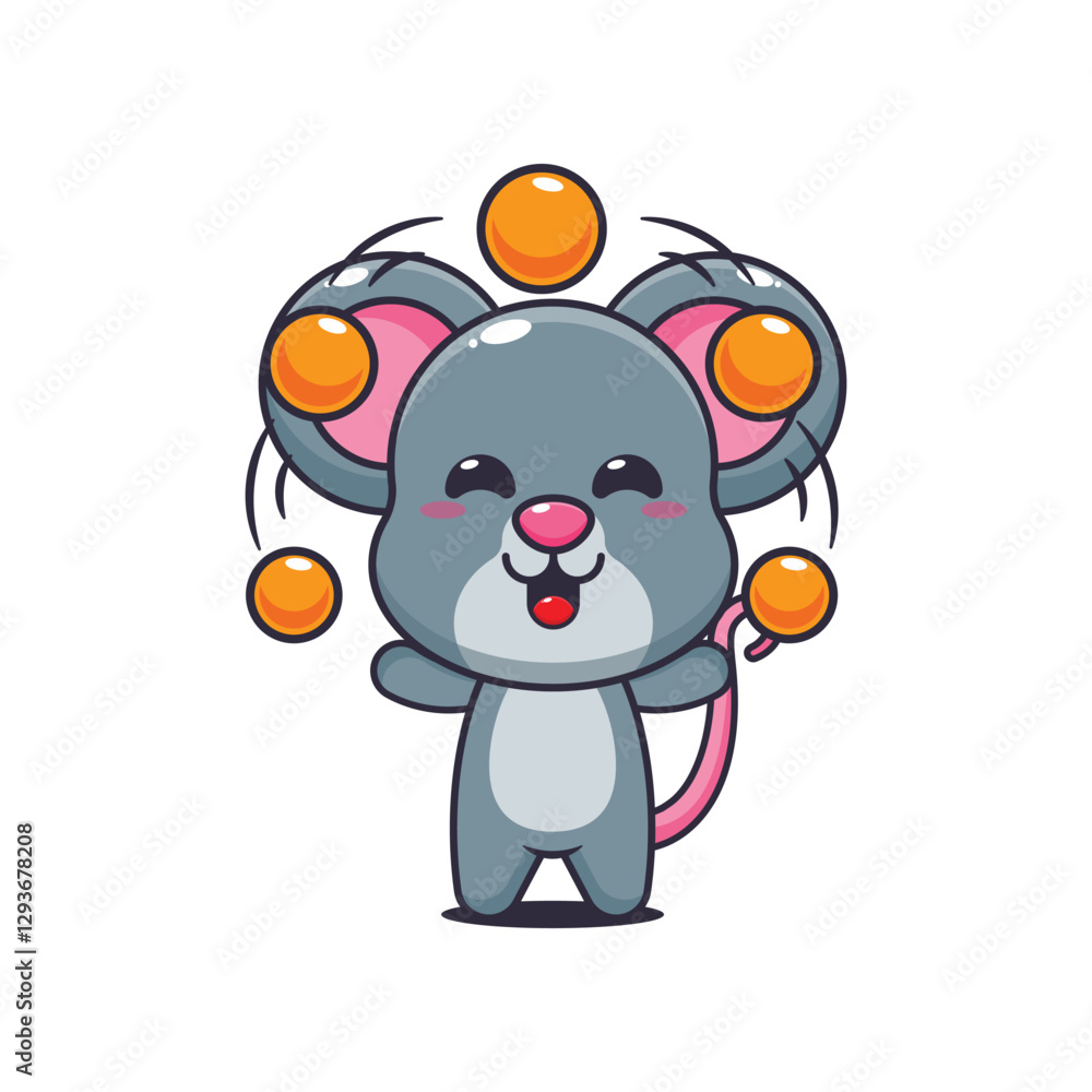 Mouse cartoon vector illustration circus attraction with balls Mouse cartoon vector illustration circus attraction with balls