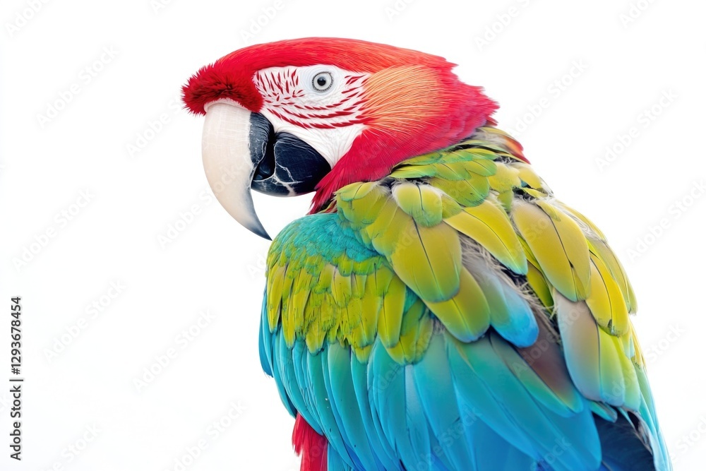 Obraz premium A vibrant parrot perches on the top of a tree branch, showcasing its bright plumage
