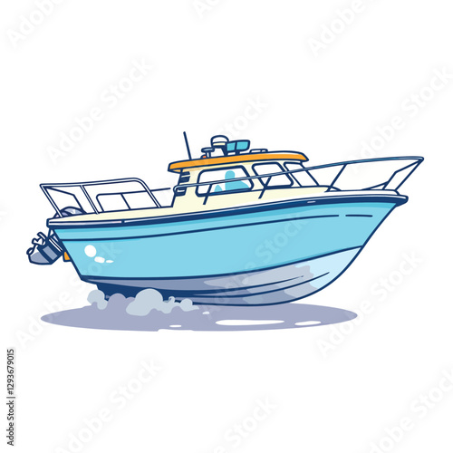 Motorboat sailing on water with white background