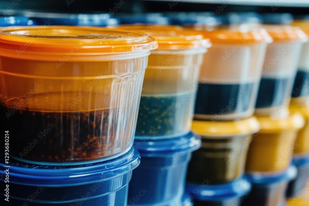 A selection of spices stored in plastic containers A selection of spices stored in plastic containers