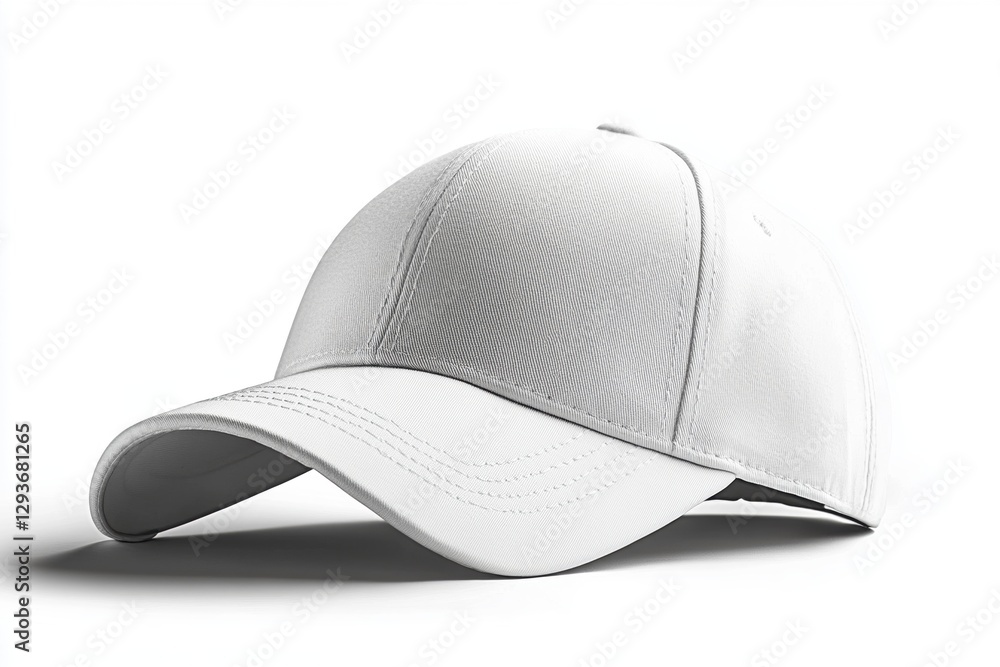 Fototapeta premium White baseball cap displayed on a clean surface with shadows
