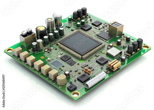 Realistic 3D Encoder Circuit Board Component Isolated on White Background