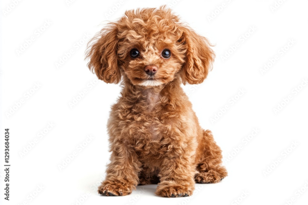Cute brown poodle puppy sitting against a white background Cute brown poodle puppy sitting against a white background