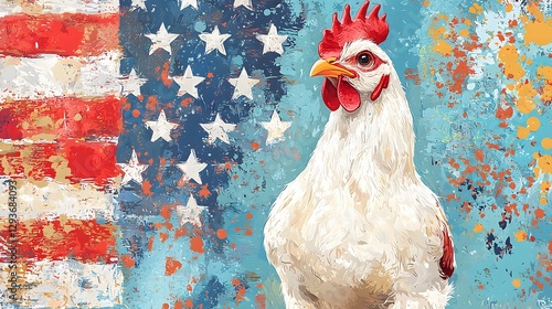 Patriotic chicken artwork united states digital illustration vibrant background front view americana concept