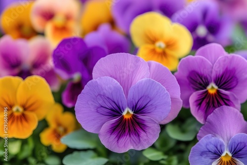 Purple and yellow flowers in close-up shot