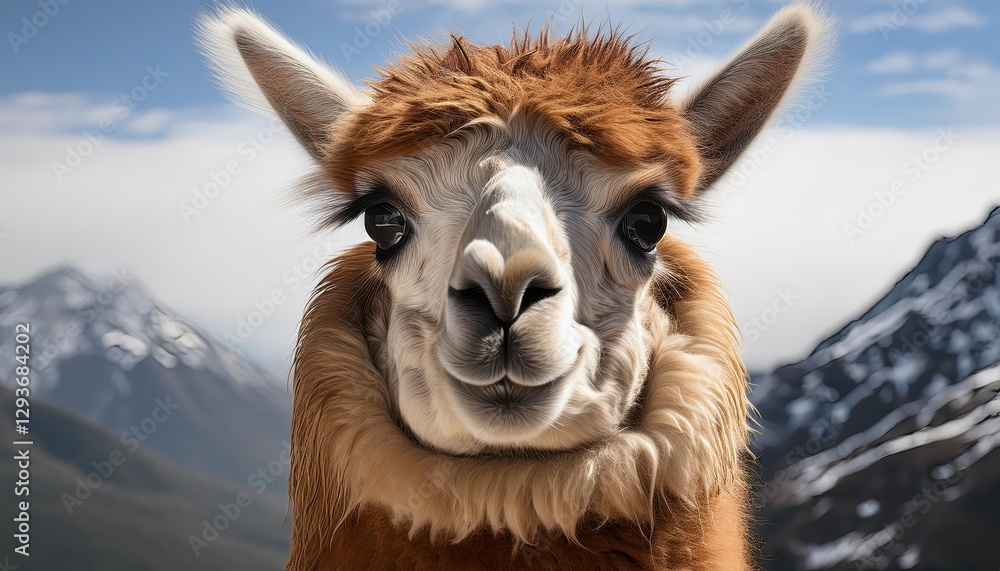 Fototapeta premium Lone Lama in Serene HighAltitude Plateau, Majestically Grazing Amidst a Spectacular Himalayan Sunset, Embracing a Tranquil and Spiritual Mood.