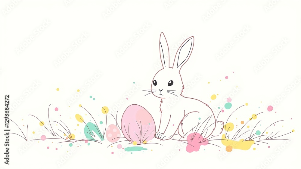 Easter Line Art with Organic Splatters - Playful Design Easter Line Art with Organic Splatters - Playful Design