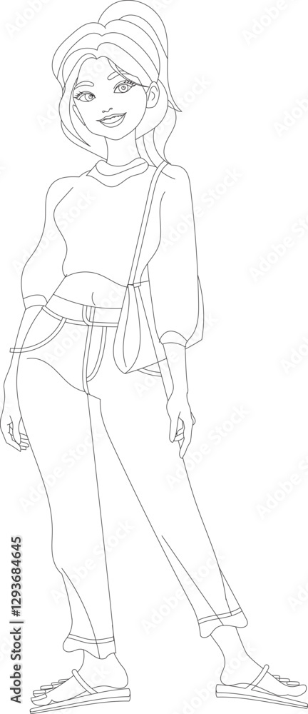 Beautiful Asian girl in jeans and a T-shirt. Vector illustration Beautiful Asian girl in jeans and a T-shirt. Vector illustration