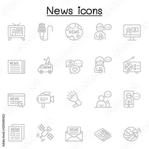 News icons set in thin line style
