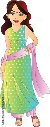 Fashion woman. Isolated glamour slim indian ethnicity woman with elegant look detailed full-length portrait Feminine fashion. Indian women wearing a modern salwar kameez dress