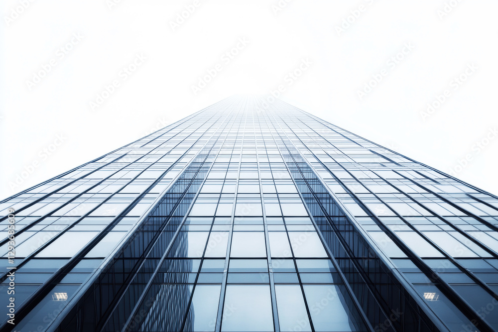 Skyscraper reaching into a foggy sky in an urban setting Skyscraper reaching into a foggy sky in an urban setting