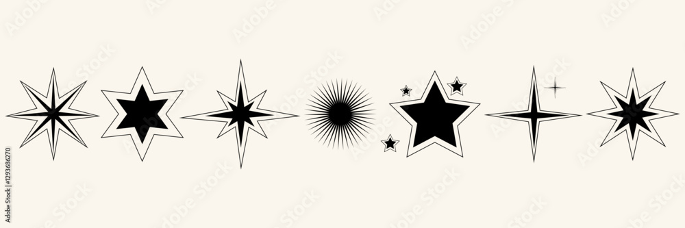 Set of blinking stars, sparks and sparkles. Shining twinkle sunburst shapes collection. Magic light flare pack for design template, poster, banner,