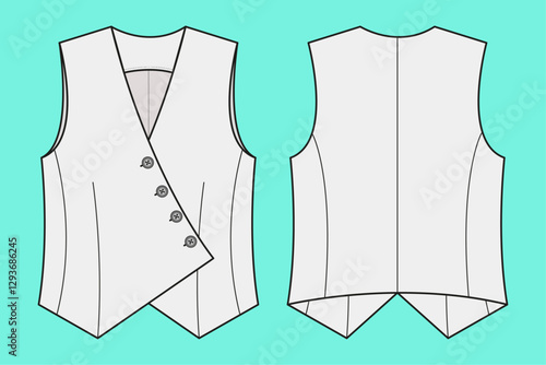 Vest flat sketch outline cad mockup template.