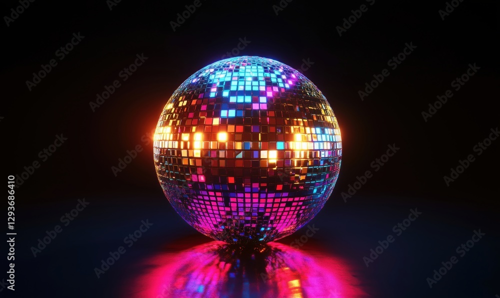 Obraz premium Colorful disco ball reflecting vibrant lights in dark background