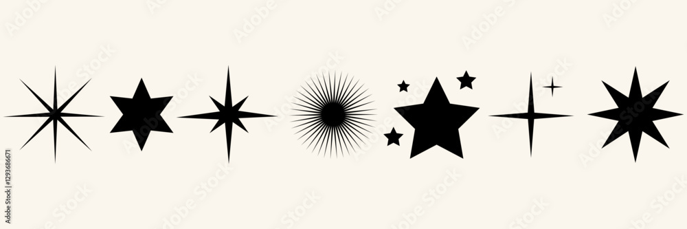 Set of blinking stars, sparks and sparkles. Shining twinkle sunburst shapes collection. Magic light flare pack for design template, poster, banner,