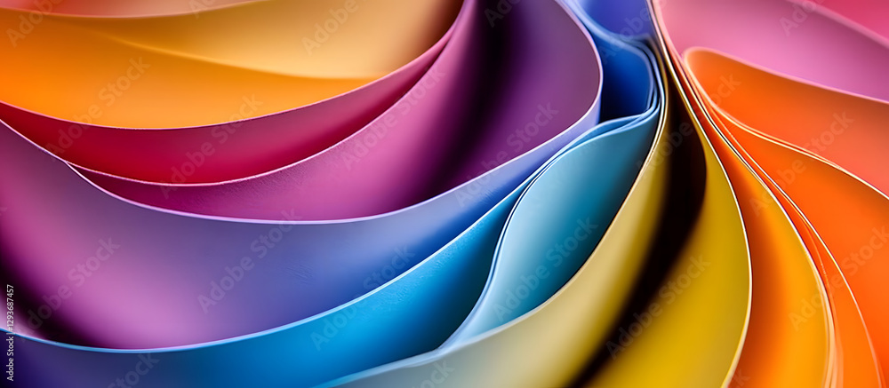 Fototapeta premium Background macro image of a vibrant origami pattern created from curved sheets of paper. with copy space image. Place for adding text or design