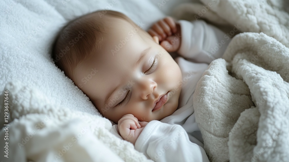 A newborn baby sleeping peacefully in a soft white blanket A newborn baby sleeping peacefully in a soft white blanket