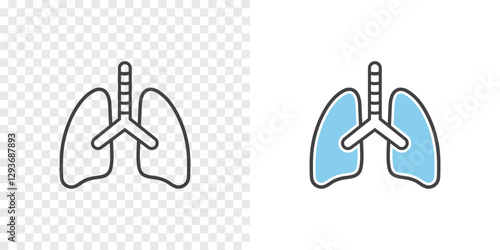 Minimalist Human Lungs Icon in Outline and Colored Medical Style