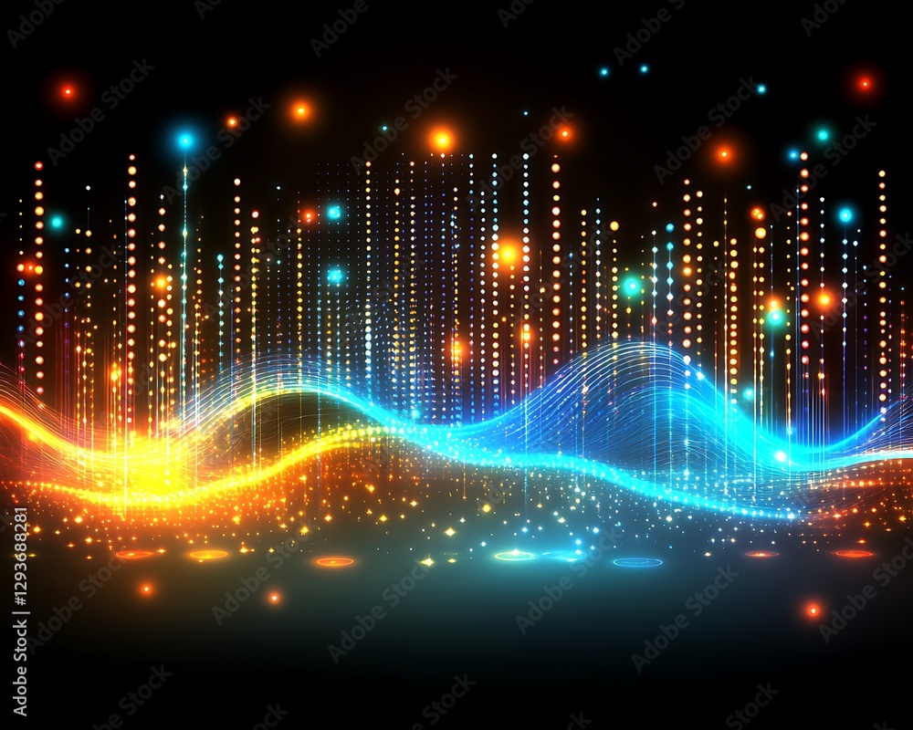 Obraz premium Glowing digital city wavescape