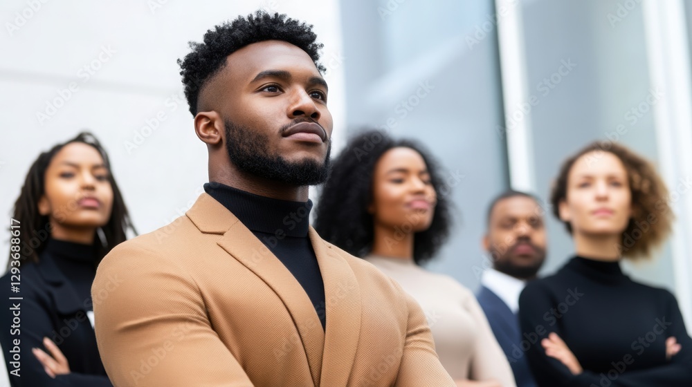 Obraz premium Business people attending a seminar with a diverse group standing in an office space 