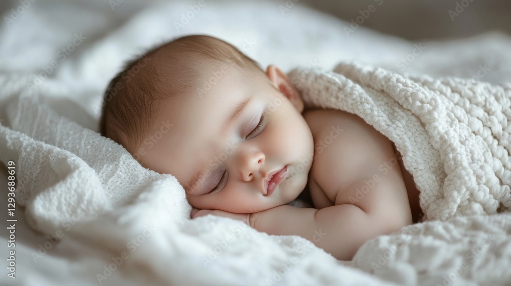 A newborn baby sleeping peacefully in a soft white blanket A newborn baby sleeping peacefully in a soft white blanket
