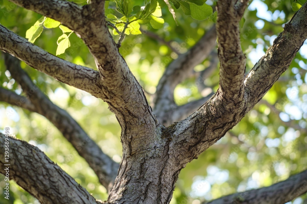 Close-up view of a tree branch with a bird perched on it Close-up view of a tree branch with a bird perched on it
