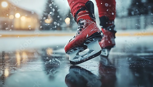 A Close Up View of Ice Skates on the Ice