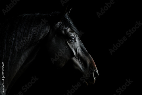 beauty black horse on black background