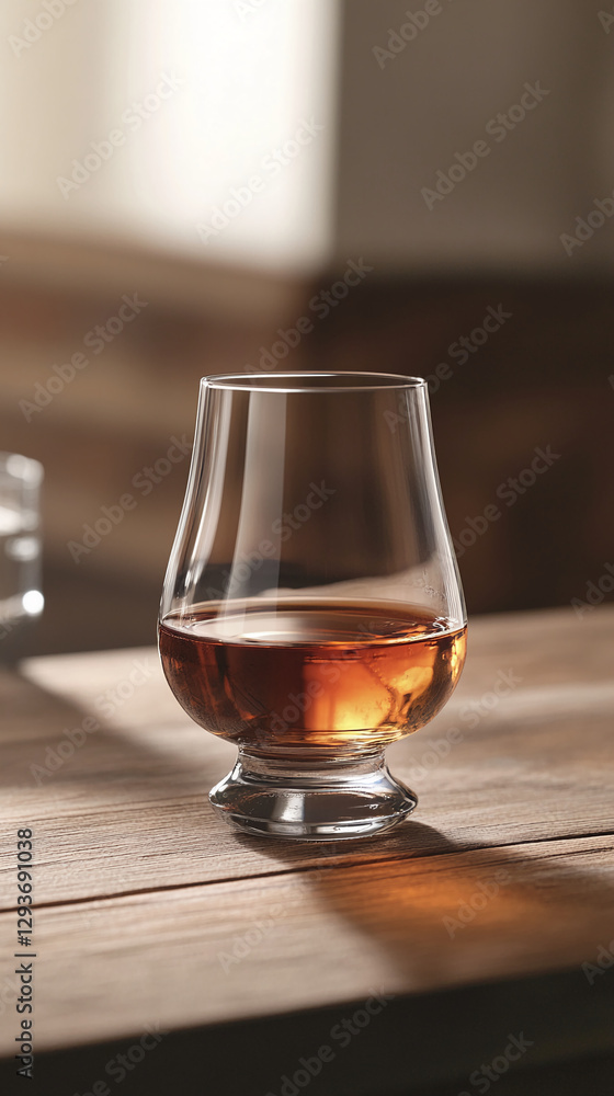 A close-up of a whiskey glass filled with amber liquid on a wooden table, bathed in warm light from a nearby window, symbolizing relaxation, luxury, and indulgence. A close-up of a whiskey glass filled with amber liquid on a wooden table, bathed in warm light from a nearby window, symbolizing relaxation, luxury, and indulgence.