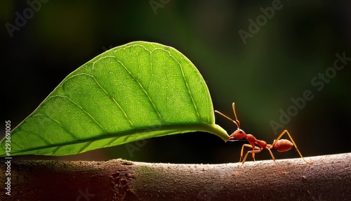 LeafCutter Ant Atta sp in Vibrant Tropical Forest, Capturing the Intricate World of These Marvelous Workers with Sharp Detail and Striking Contrast. photo