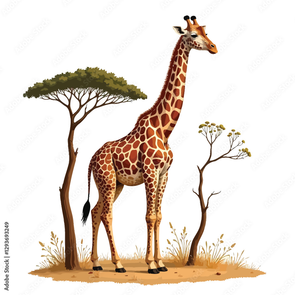 Fototapeta premium Watercolor Giraffe flat style vector art on a white background
