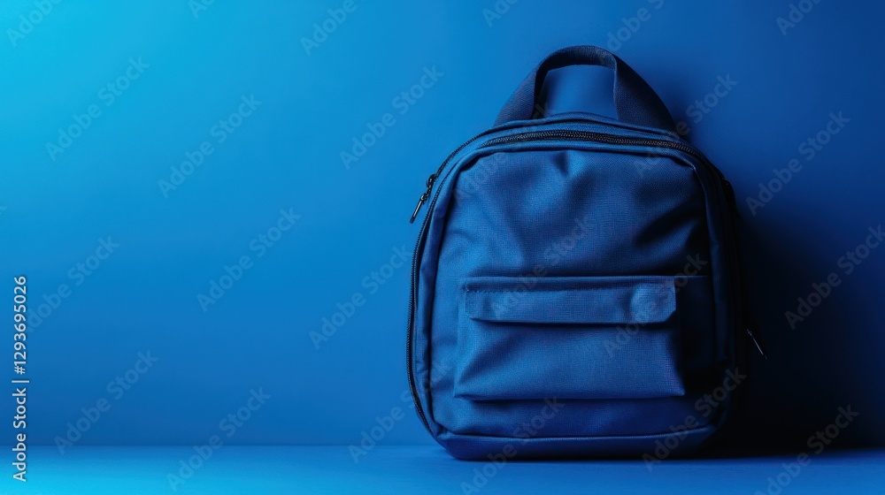 Fototapeta premium Blue backpack against a blue background.