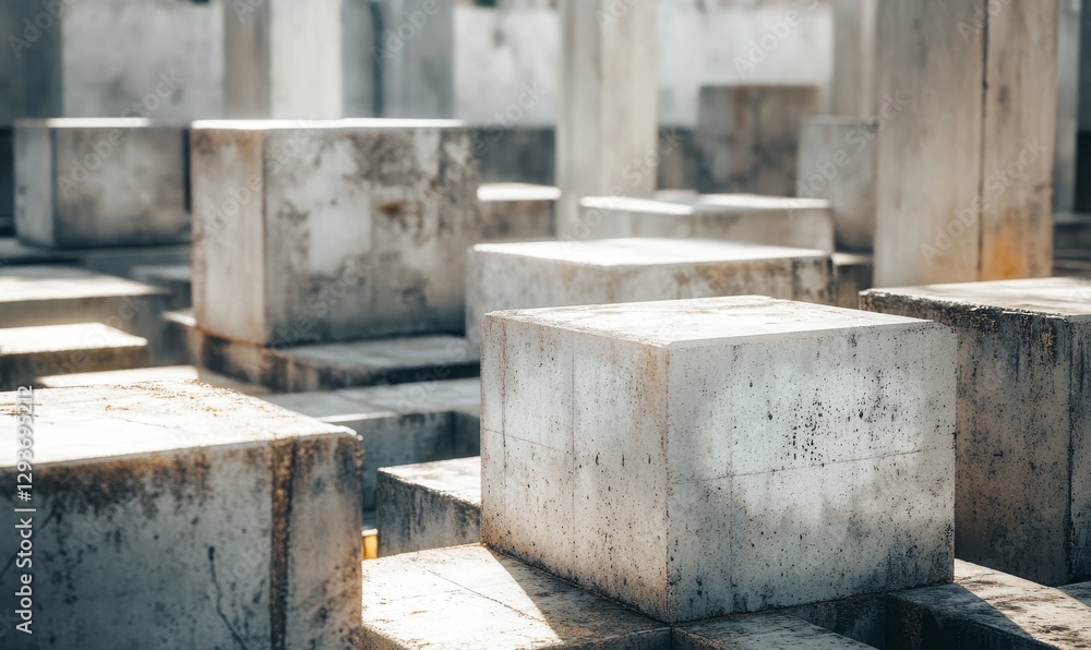 Concrete blocks form an abstract somber landscape. Concrete blocks form an abstract somber landscape.