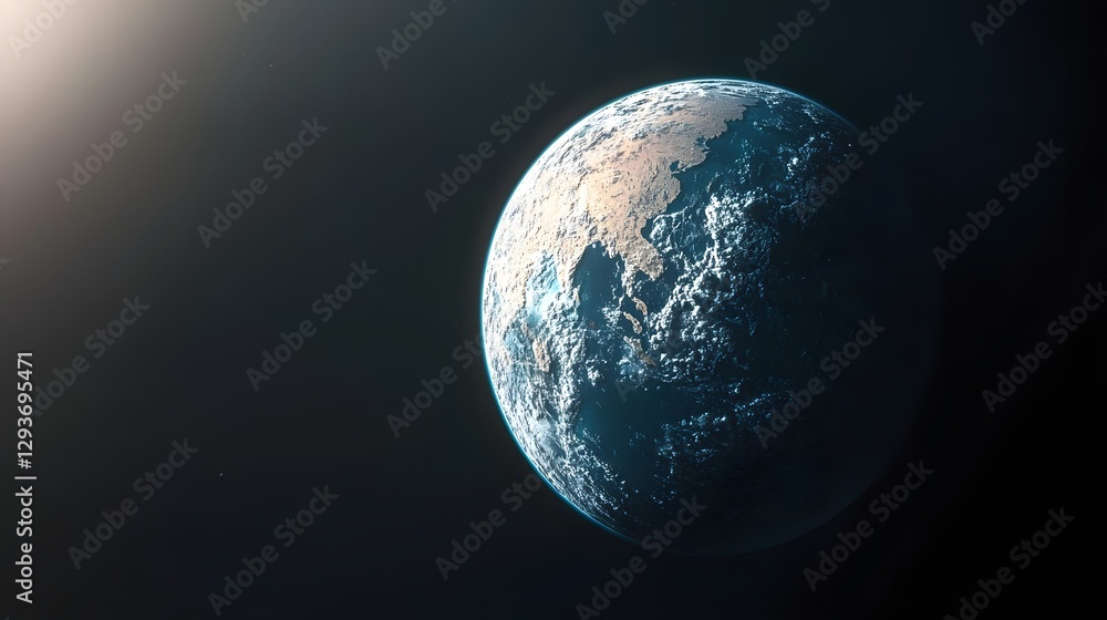 Fototapeta premium Stunning Blue Planet Surrounded by Dark Space and Bright Light