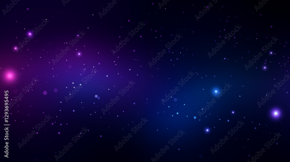 Fototapeta premium Fond texturé, paysage, effet galaxie, univers, cosmos. Couleurs bleu violet et noir, aurore boréale. Effet texture étoilé, brillant et flou. Conception et création graphique, bannière.
