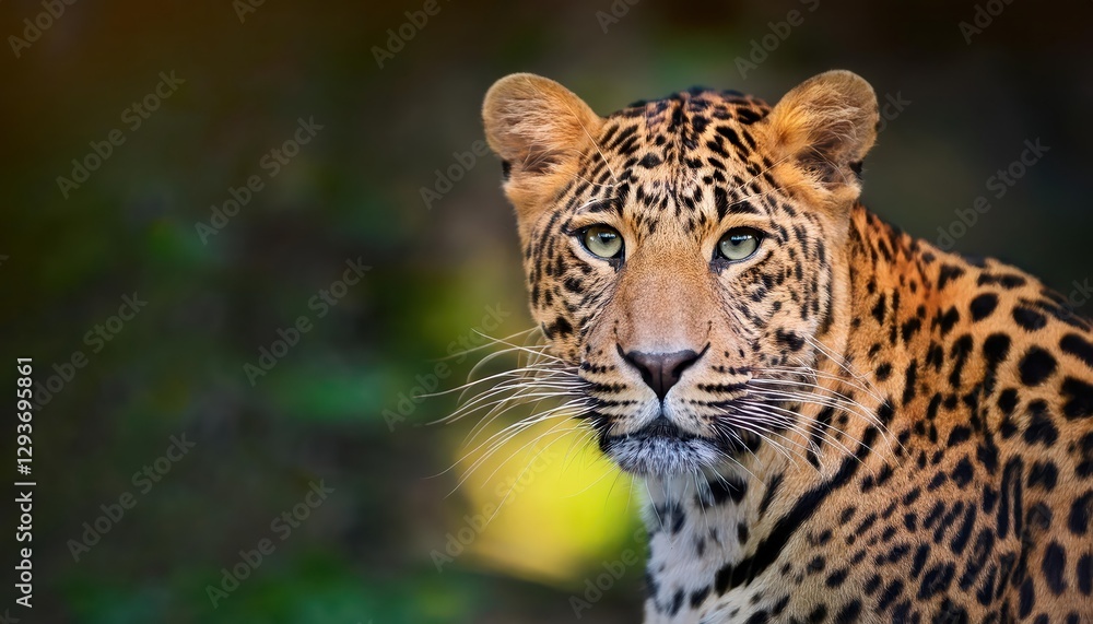 Obraz premium Leopard in Nature Majestic Predator Stalking amidst lush Savannah Grasses, with Sunlight Filtering through Towering Acacia Trees, Evoking a Sense of Serene Wildness.