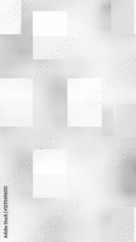 White cubes rotate and move on a white background. Vertical looped video