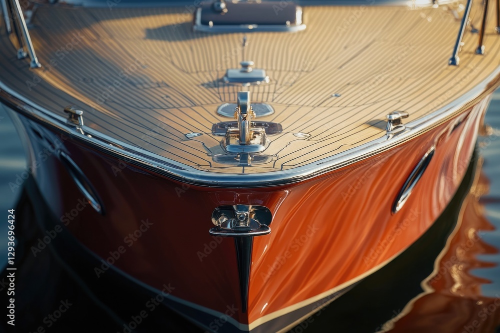 A close-up shot of a small boat floating on the surface of the water, with no signs of movement or disturbance A close-up shot of a small boat floating on the surface of the water, with no signs of movement or disturbance