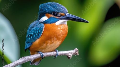 A blue and orange bird sitting on a branch, perfect for nature or wildlife themed designs photo