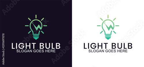 light bulb vector logo, Colorful light bulb design with symbol of technology, creativity, energy and light bulb shop