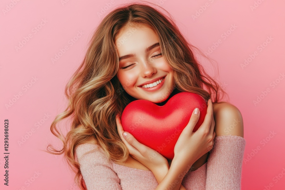 A woman holds a red heart in her hands A woman holds a red heart in her hands