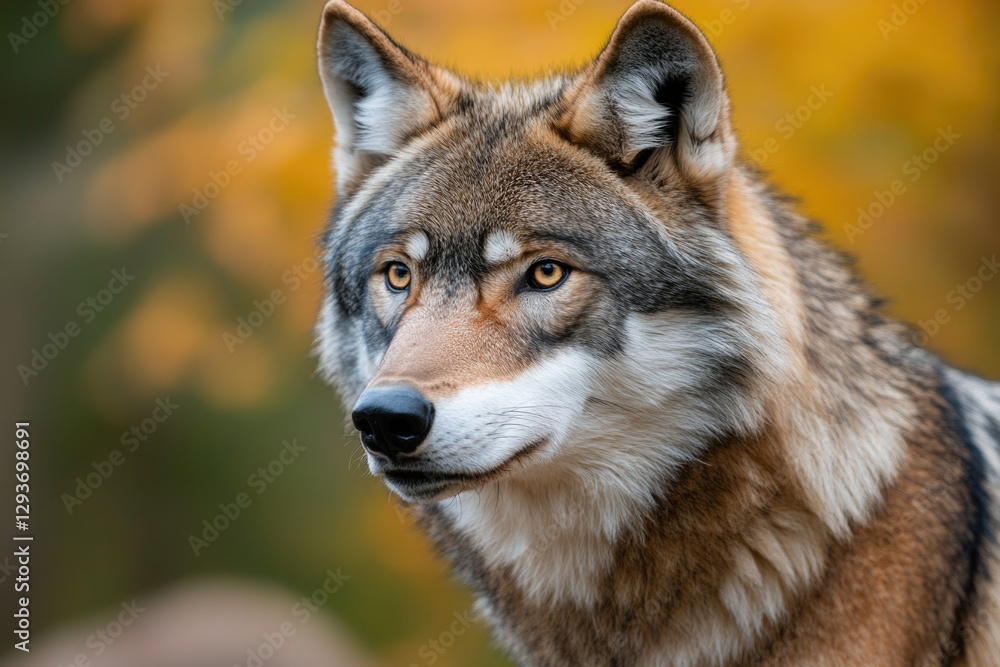 Close-up shot of a wolf's face with blurred background Close-up shot of a wolf's face with blurred background
